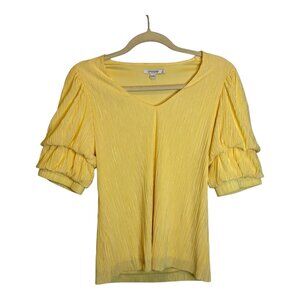 Chico's Blouse Women's Size Small Balloon Sleeves Tiered Ribbed Yellow Chicos 0‎